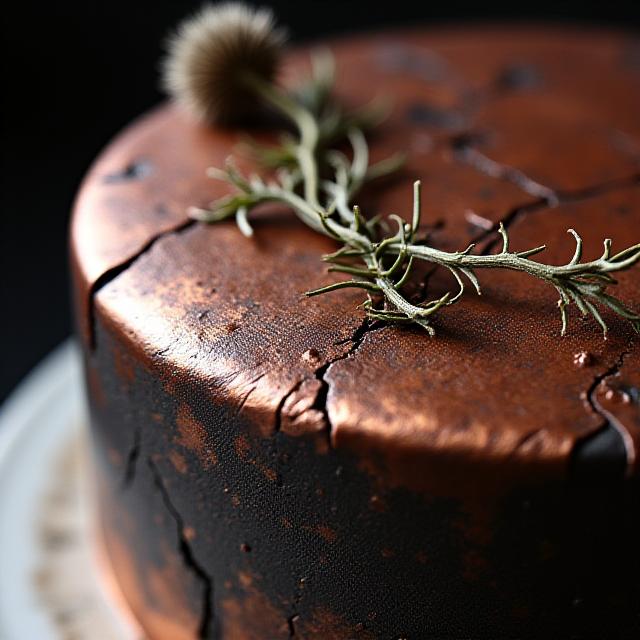 Custom cake with burnished copper and metallic finishes